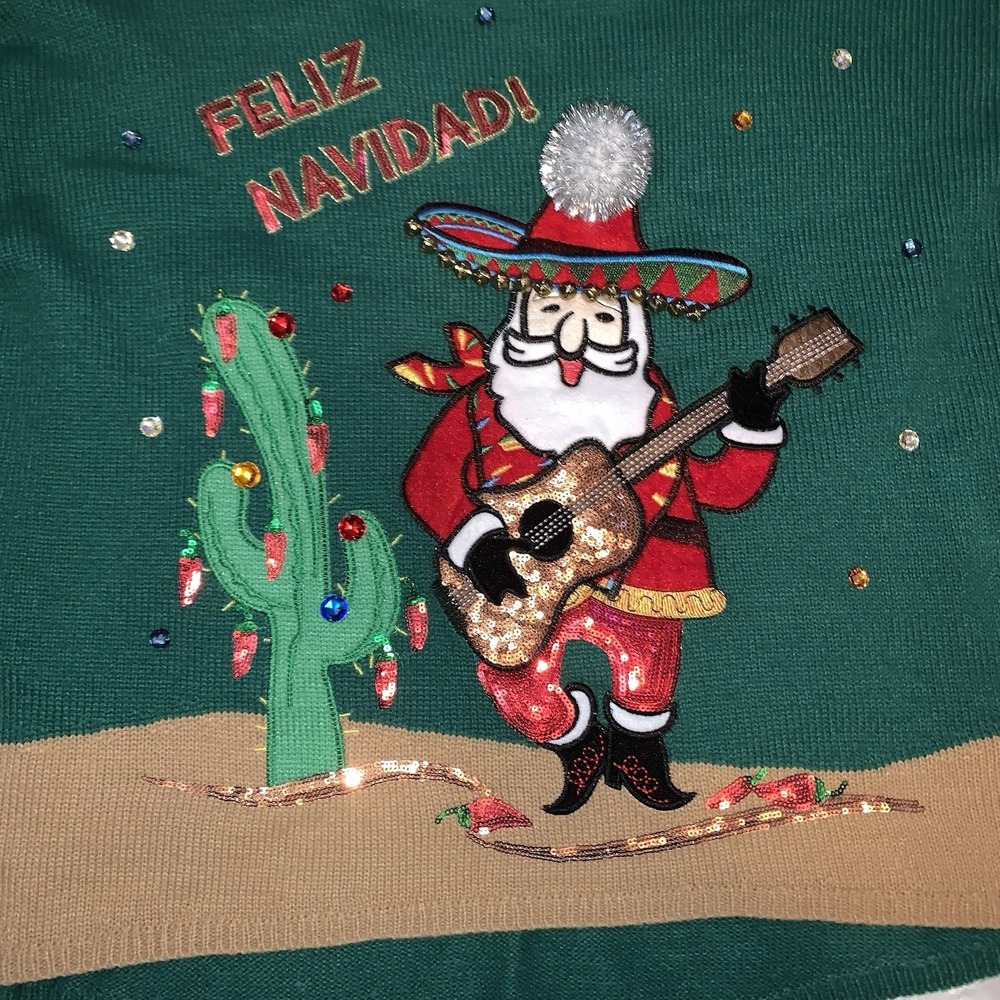Holiday Time Feliz Navidad Christmas Ugly Sweater Women's XL(16-18) Multicolors - Picture 2 of 8